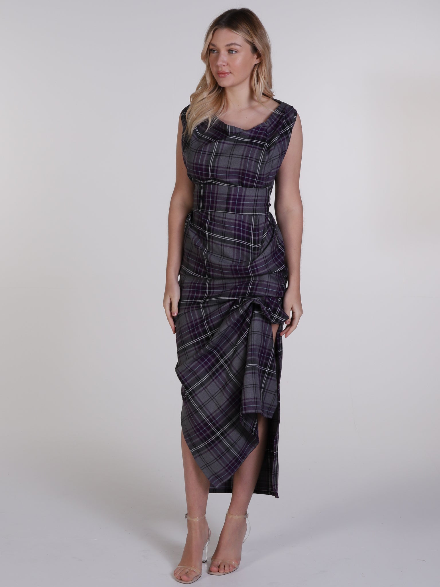 Grey and Purple Tartan Willow Maxi Dress