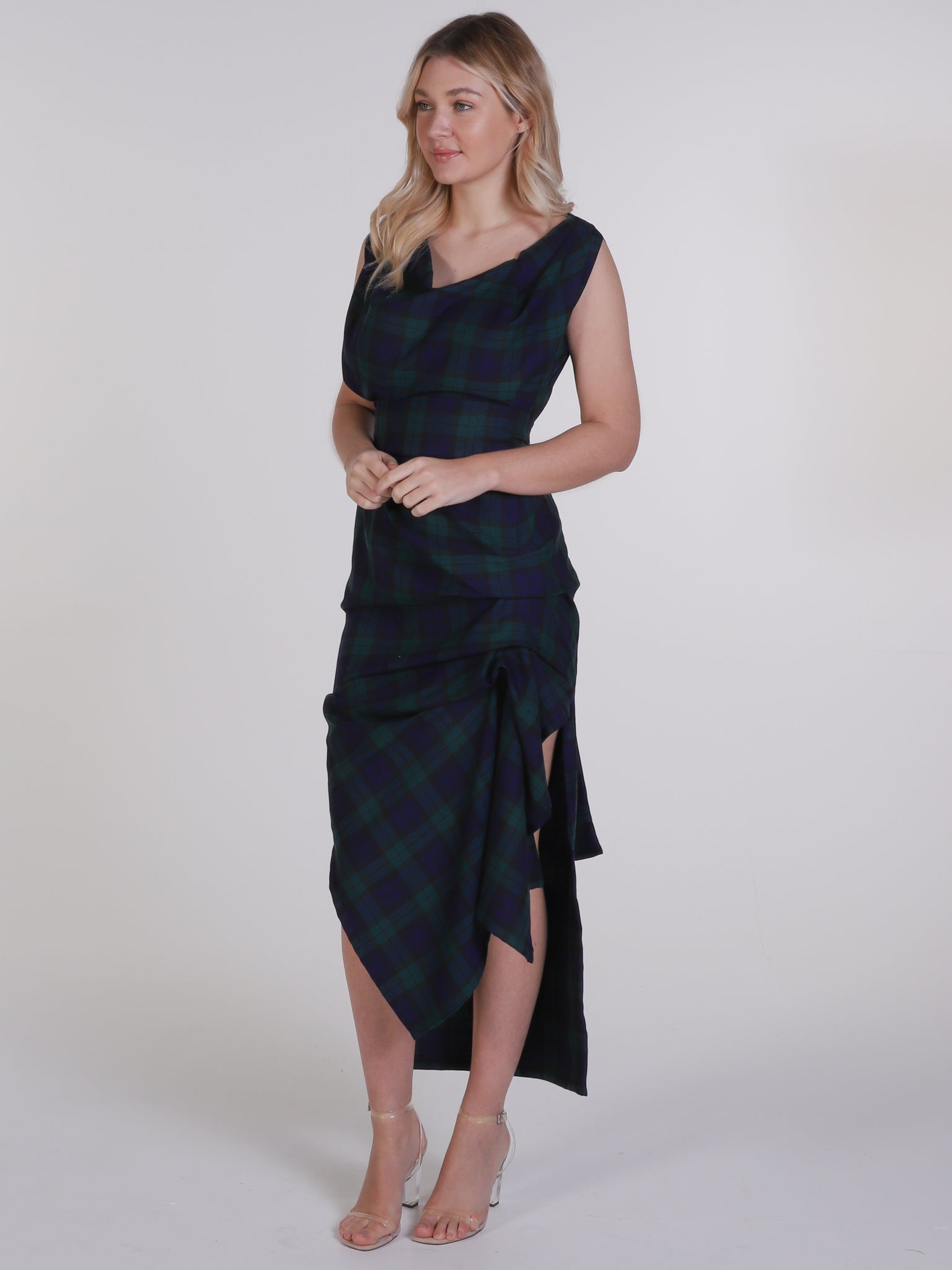 Navy and Green Tartan Willow Maxi Dress