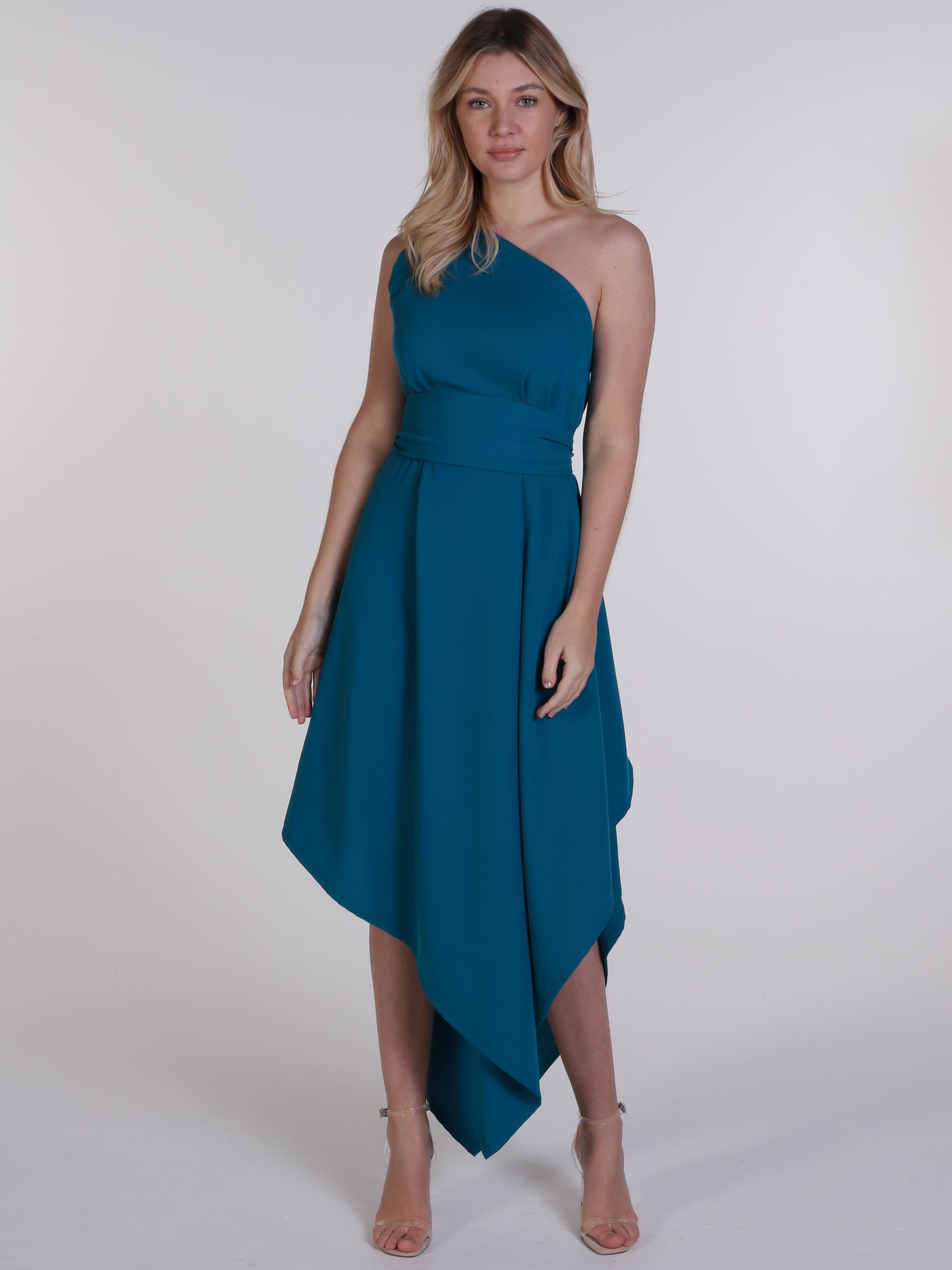 Teal One Shoulder Belle Dress