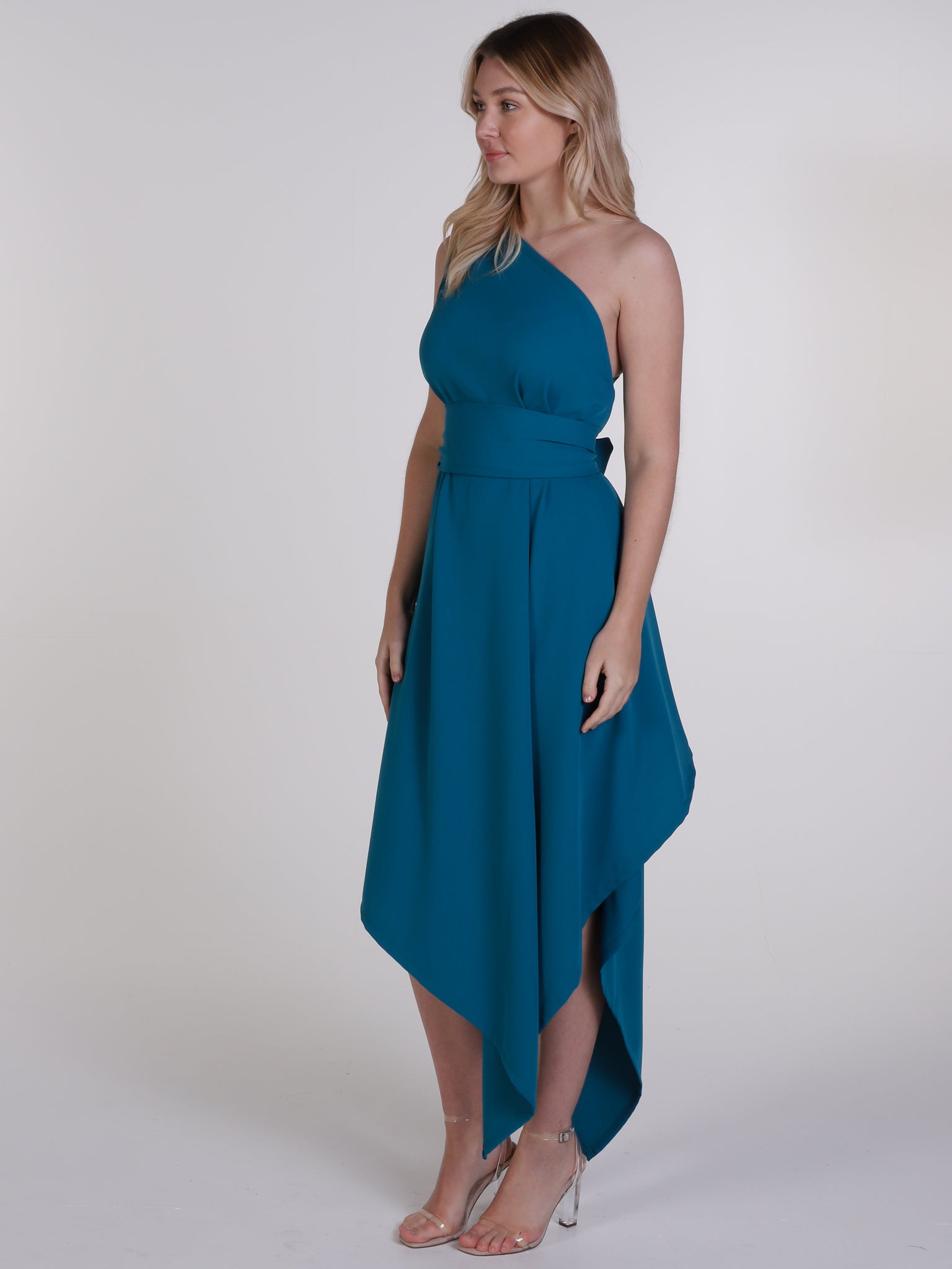 Teal One Shoulder Belle Dress