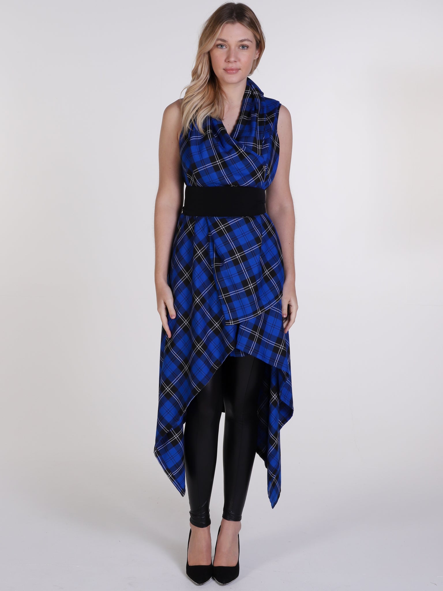 Royal Blue Tartan Drape Waterfall Waistcoat