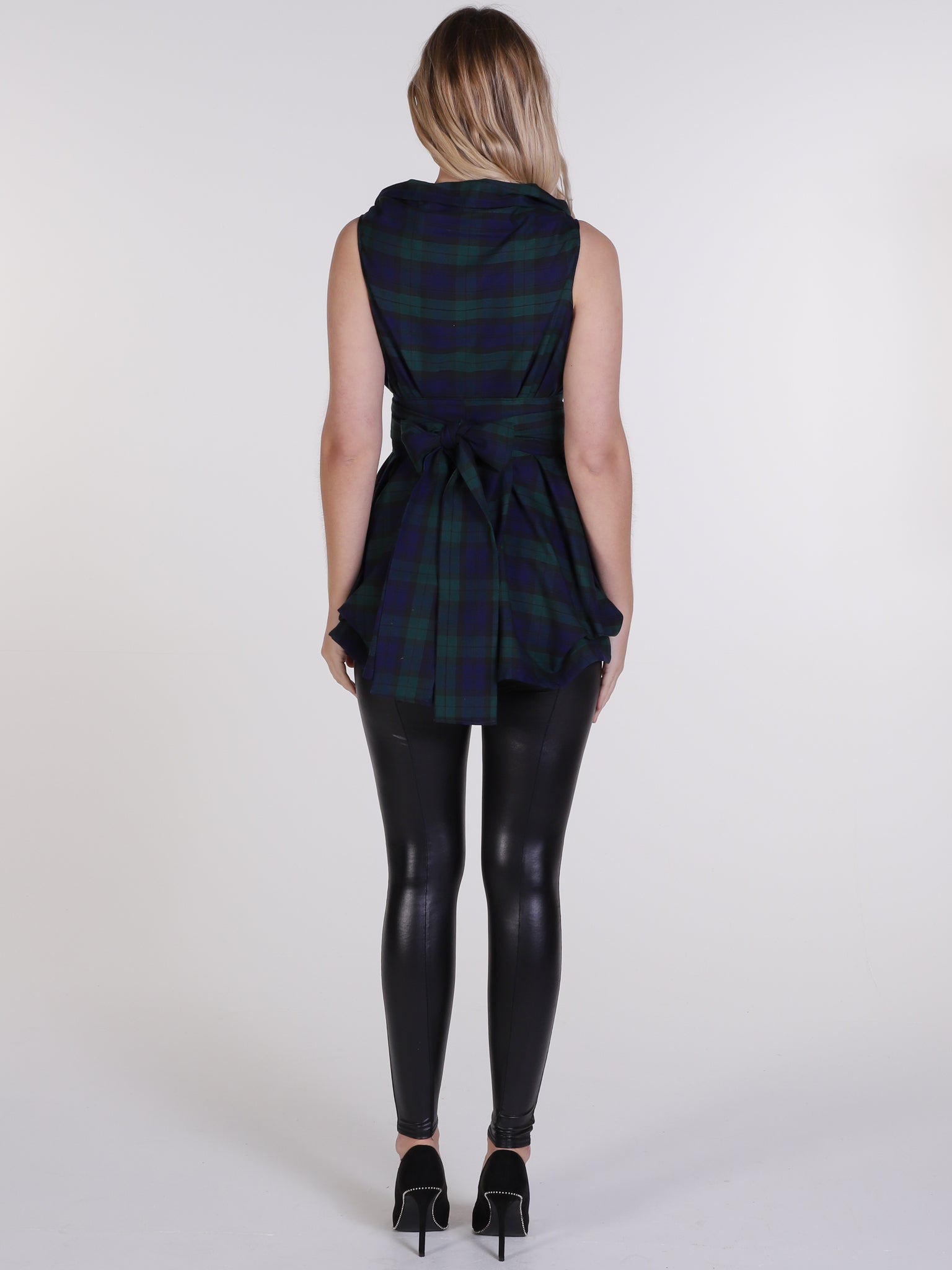 Navy and Green Tartan Trench Top