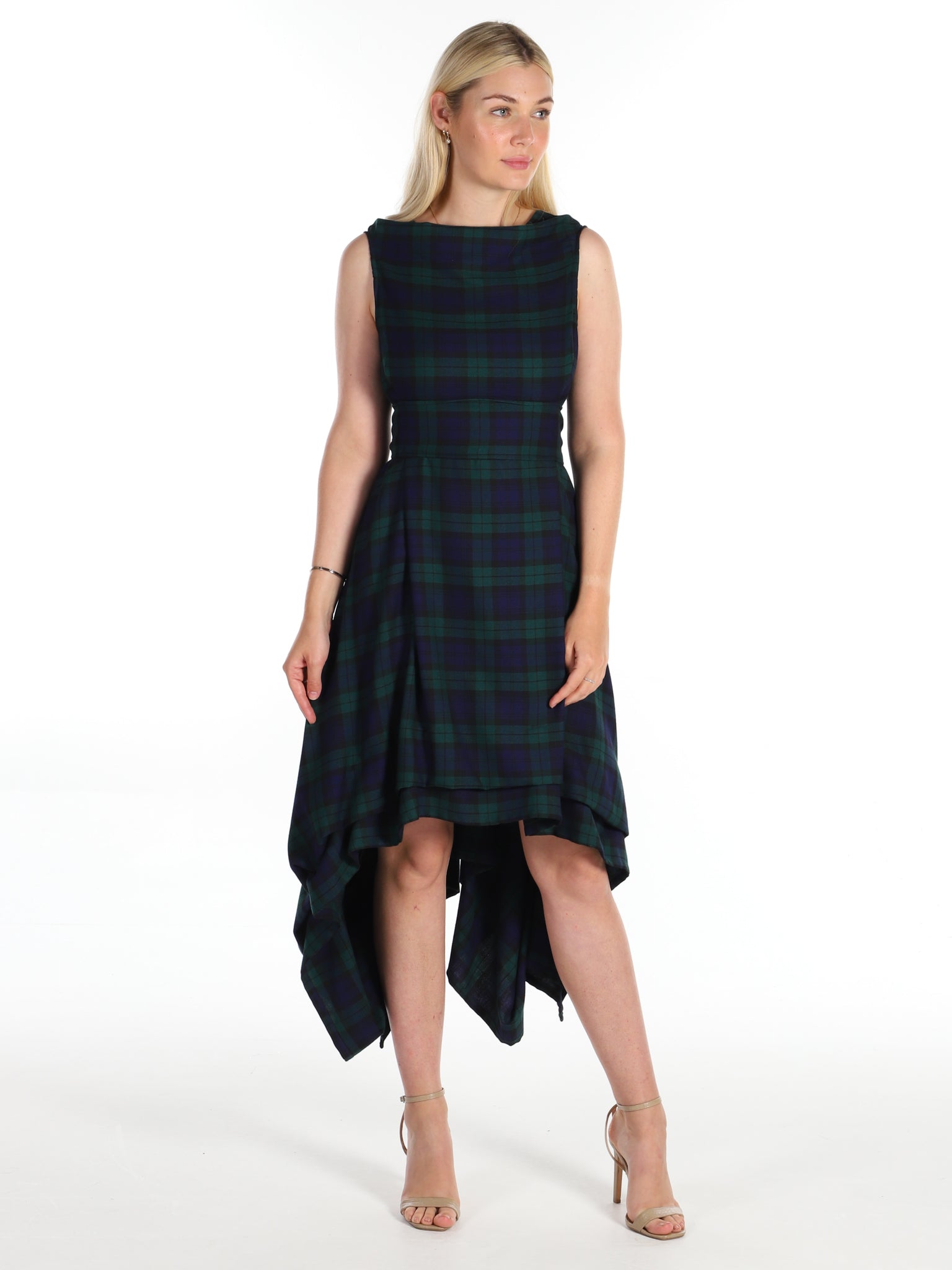 Navy and Green Tartan Wendy Dress