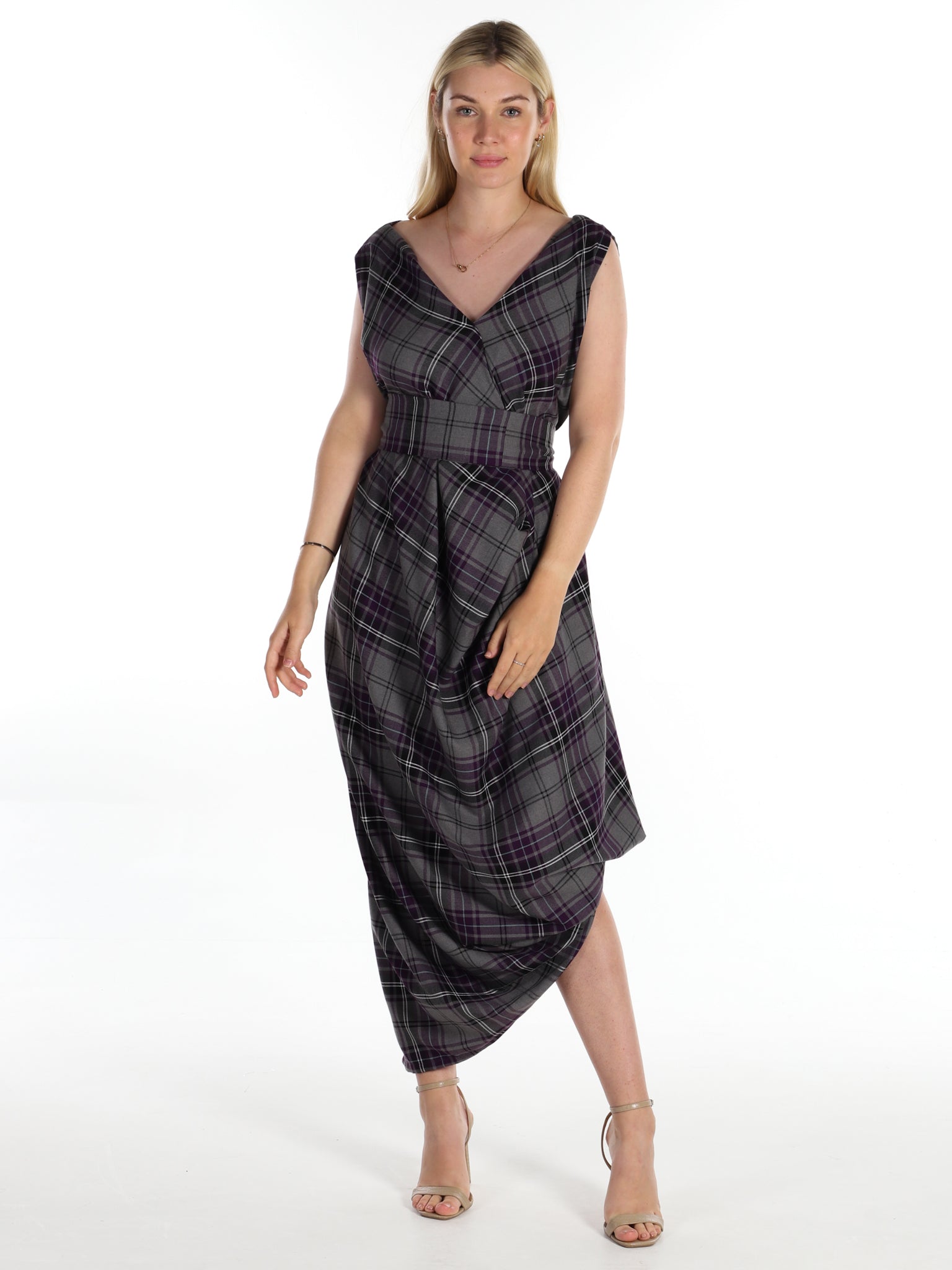 Grey and Purple Tartan Poppy Dress