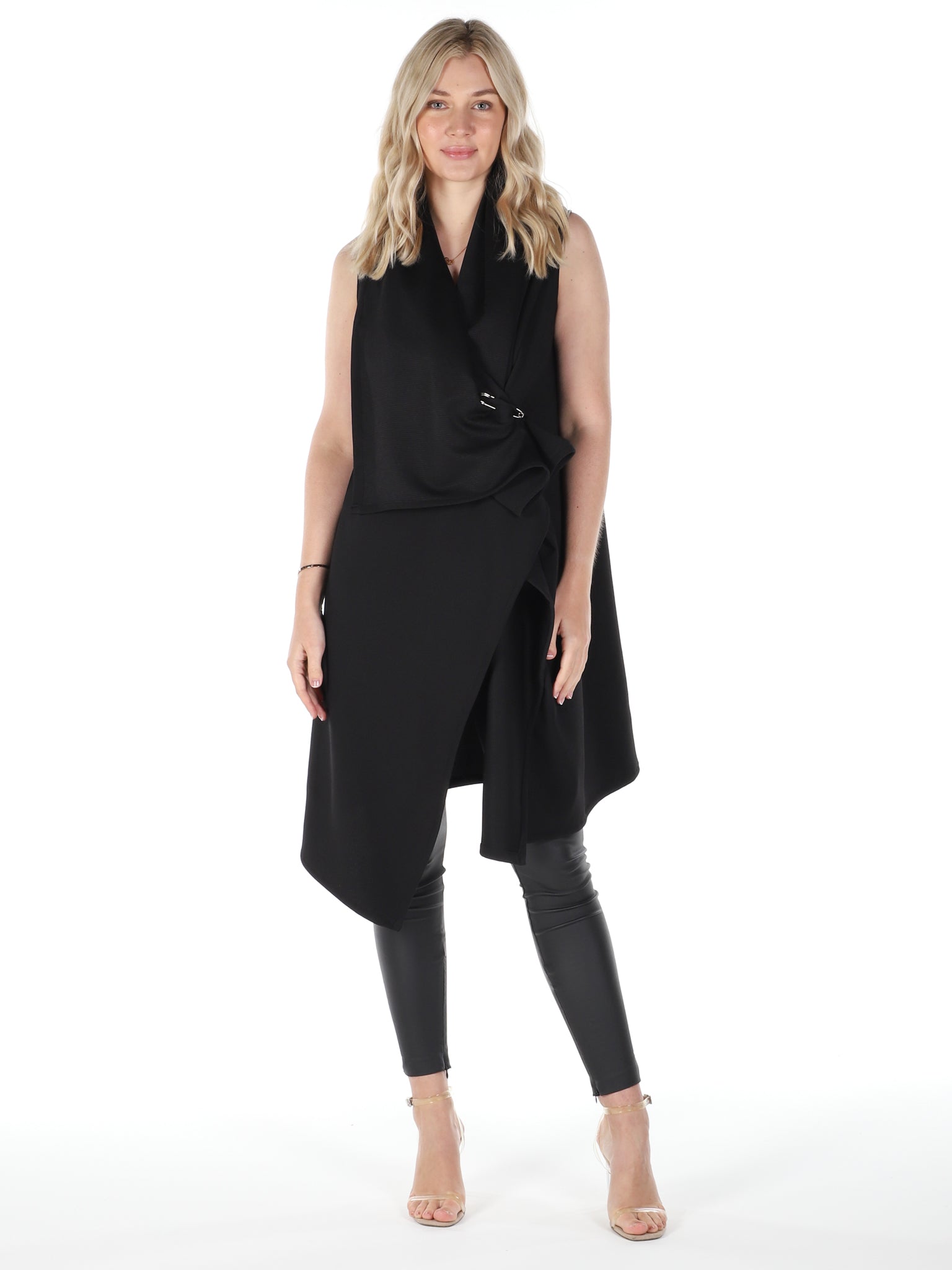 Black Ribbed Drape Waterfall Waistcoat